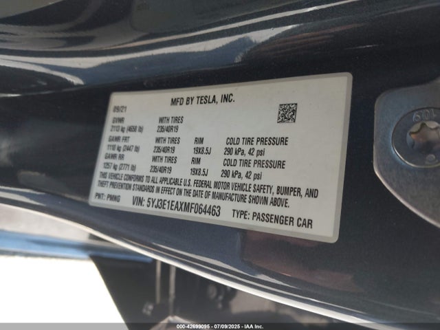 2021 TESLA MODEL 3 5YJ3E1EAXMF064463 Photo 8