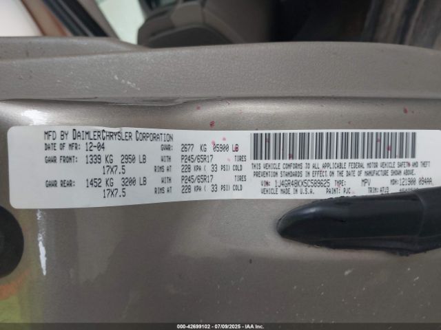 2005 JEEP GRAND CHEROKEE 1J4GR48KX5C589625 Photo 8