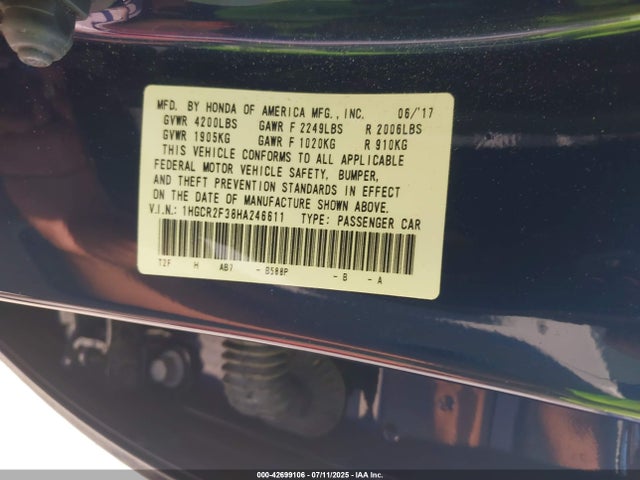 1HGCR2F38HA246611 Honda k24w1