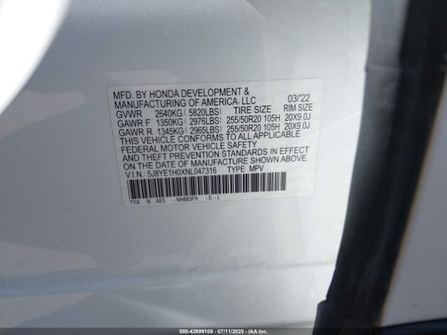 2022 ACURA MDX 5J8YE1H0XNL047316 Photo 8