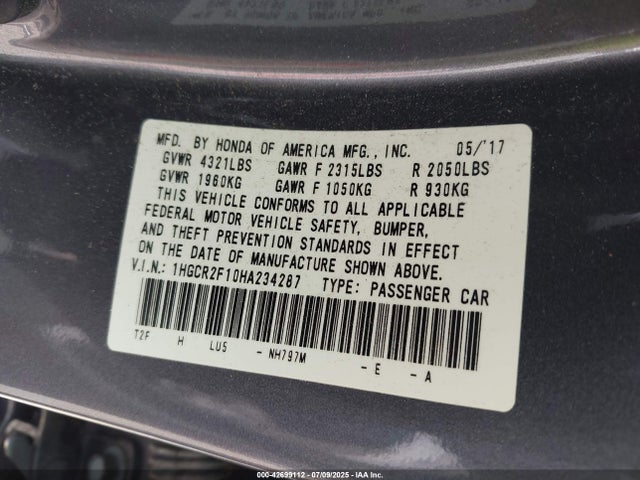 1HGCR2F10HA234287 Honda k24w1