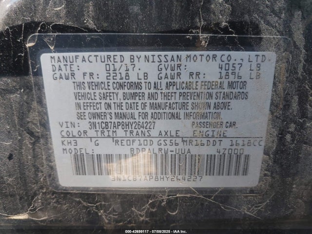 3N1CB7AP8HY264227 Nissan 2017