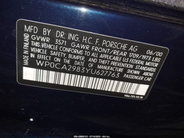 2000 PORSCHE BOXSTER WP0CA2983YU627763 Photo 8