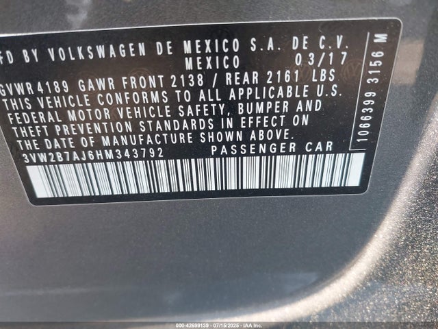 3VW2B7AJ6HM343792 Volkswagen 1.4 tsi