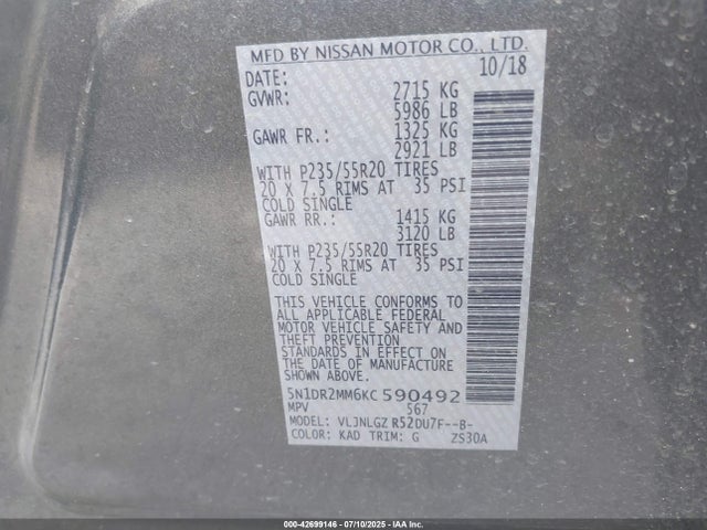 5N1DR2MM6KC590492 Nissan Pathfinder