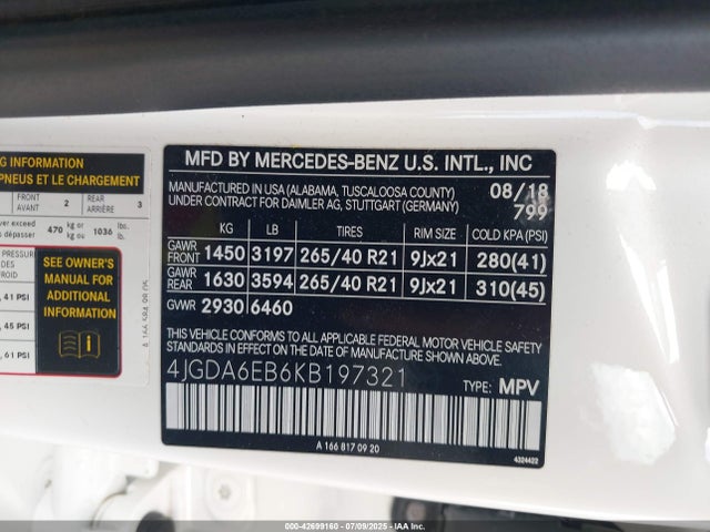 4JGDA6EB6KB197321 Mercedes-Benz m276