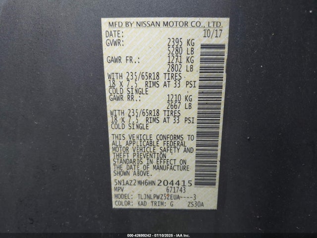 5N1AZ2MH6HN204415 Nissan Murano