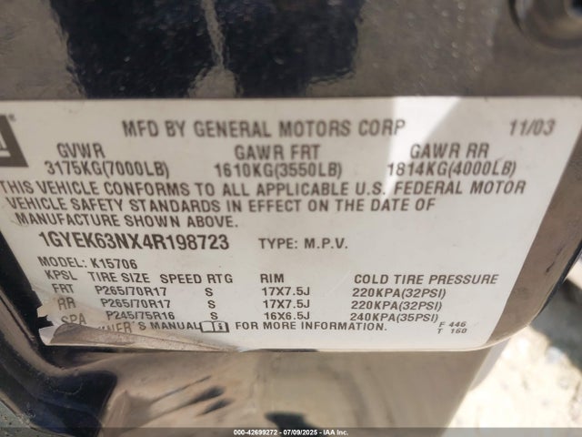 2004 CADILLAC ESCALADE 1GYEK63NX4R198723 Photo 8