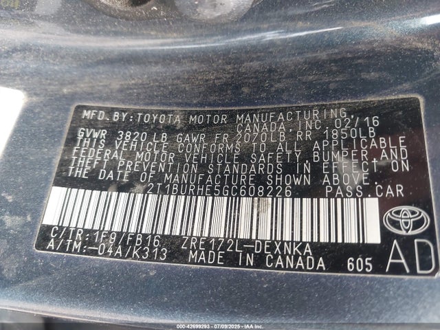 2T1BURHE5GC608226 Toyota 2zr-fe