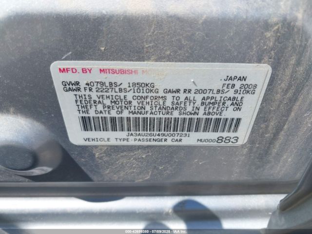 2009 MITSUBISHI LANCER JA3AU26U49U007231 Photo 8