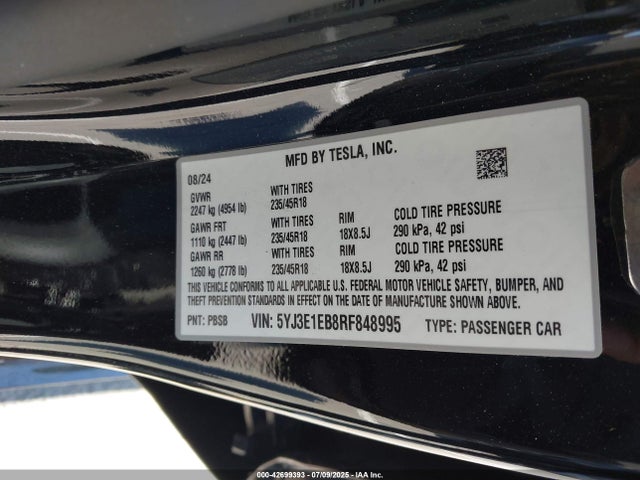 Tesla MODEL 3 2024 5YJ3E1EB8RF848995 Image 9