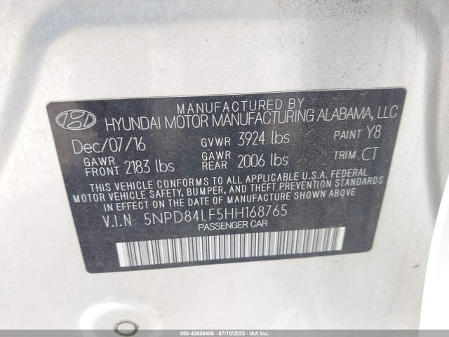 5NPD84LF5HH168765 Hyundai Elantra