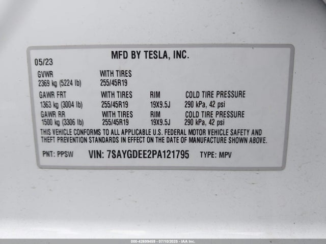 7SAYGDEE2PA121795 Tesla Model Y