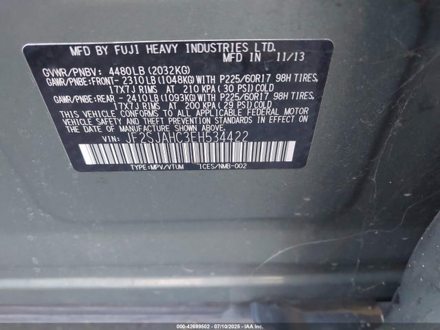 JF2SJAHC3EH534422 Subaru 2.5na u5