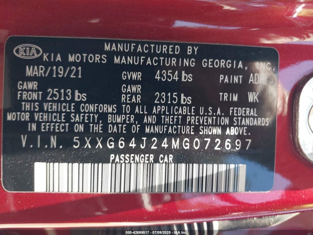 5XXG64J24MG072697 KIA t-gdi gamma ii
