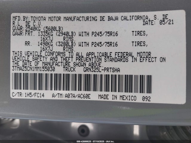 3TMAZ5CN1MM155030 Toyota 2gr-fks