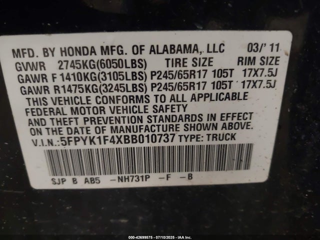 2011 HONDA RIDGELINE 5FPYK1F4XBB010737 Photo 8