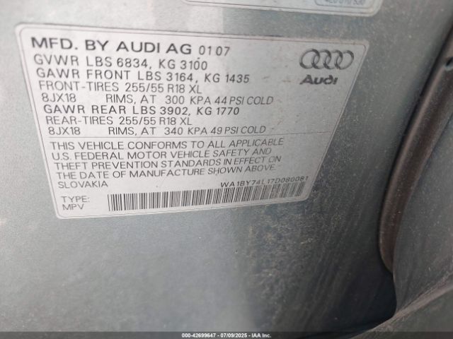 2007 AUDI Q7 WA1BY74L17D080081 Photo 8