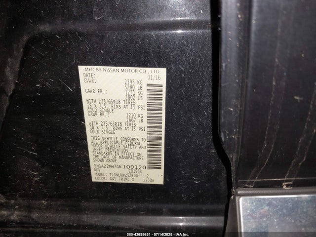 5N1AZ2MH7GN109120 Nissan 2016