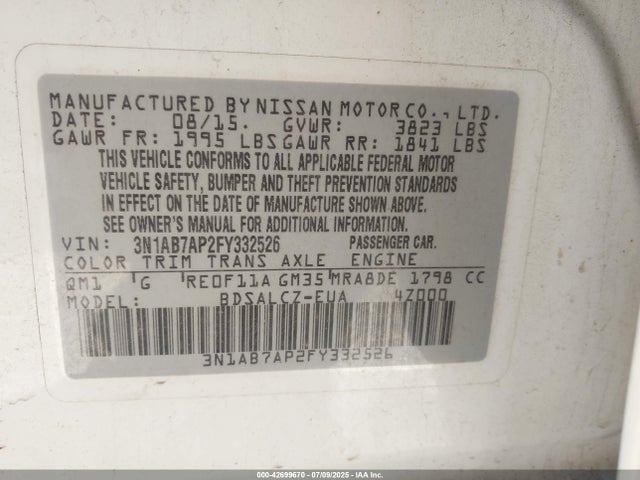3N1AB7AP2FY332526 Nissan 2015