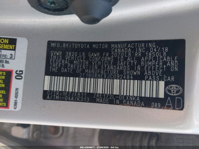 2018 TOYOTA COROLLA 2T1BURHEXJC092484 Photo 8