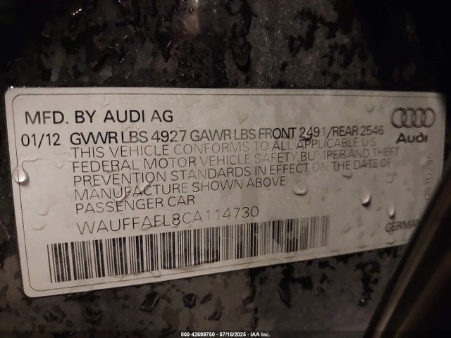 2012 AUDI A4 WAUFFAFL8CA114730 Photo 8