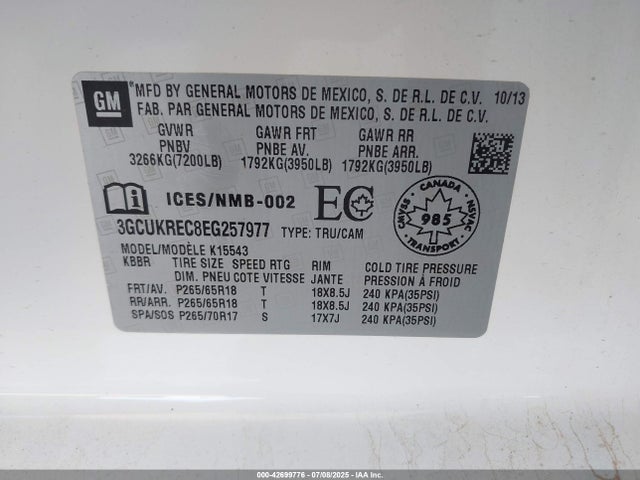Chevrolet l83 - vvt, afm (active fuel management), aluminum 2014 3GCUKREC8EG257977 Image 9