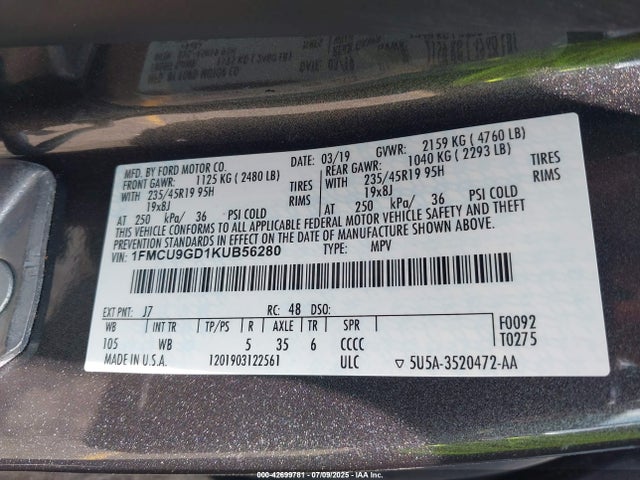 1FMCU9GD1KUB56280 Ford 1.5l gtdi sigma w/premium fuel