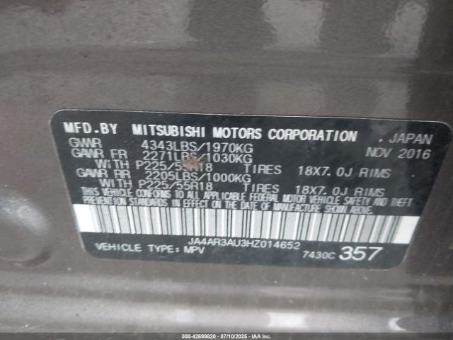 2017 MITSUBISHI OUTLANDER SPORT JA4AR3AU3HZ014652 Photo 8