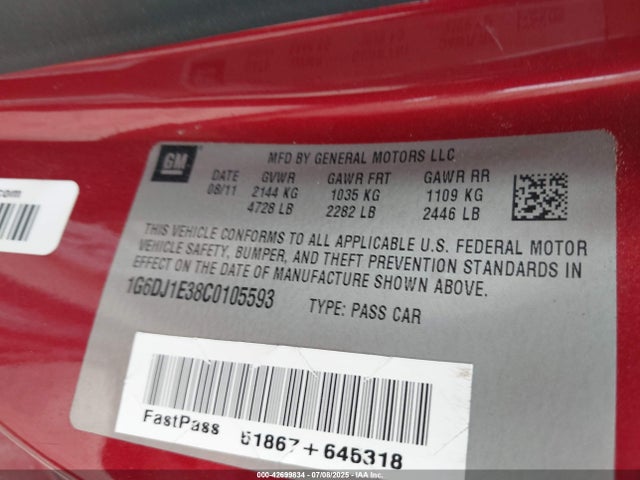 2012 CADILLAC CTS 1G6DJ1E38C0105593 Photo 8