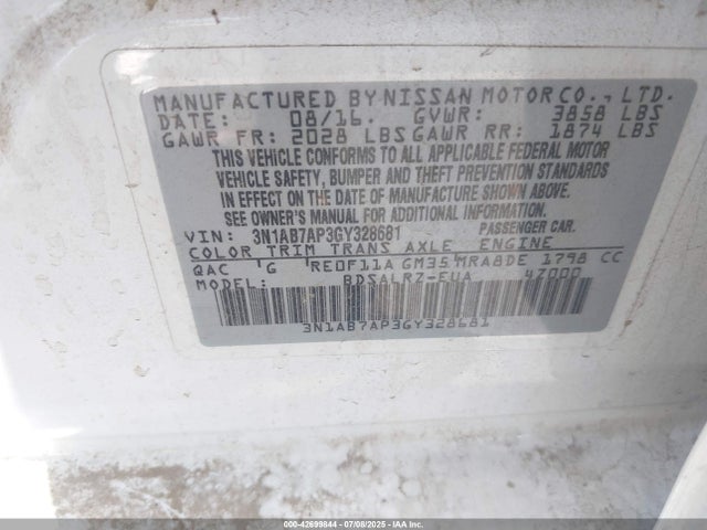 3N1AB7AP3GY328681 Nissan 2016