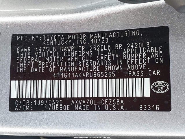 4T1G11AK4RU865265 Toyota a25a-fks