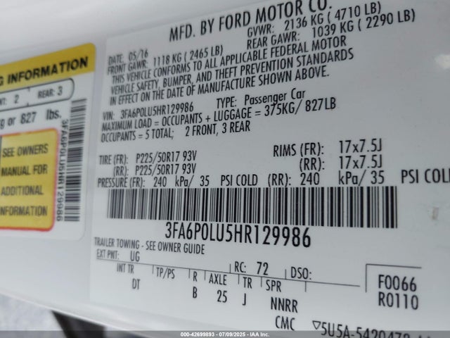 Ford 2.0l 4v atk hev 2017 3FA6P0LU5HR129986 Image 9