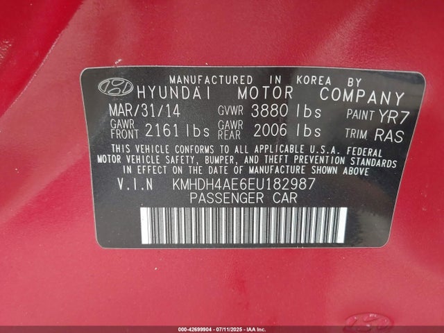 KMHDH4AE6EU182987 Hyundai dohc mpi nu