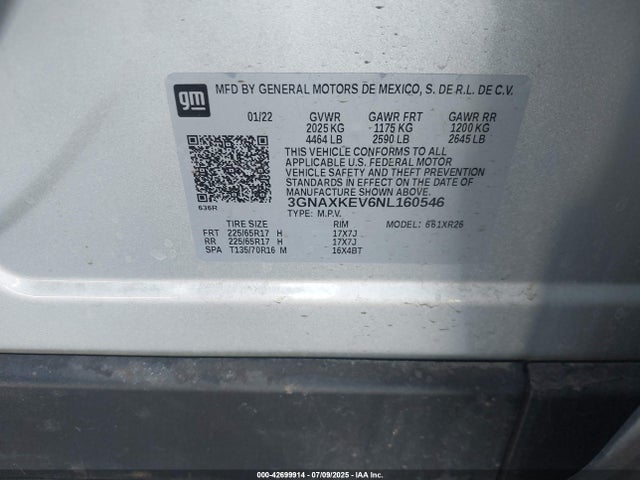 3GNAXKEV6NL160546 Chevrolet lyx