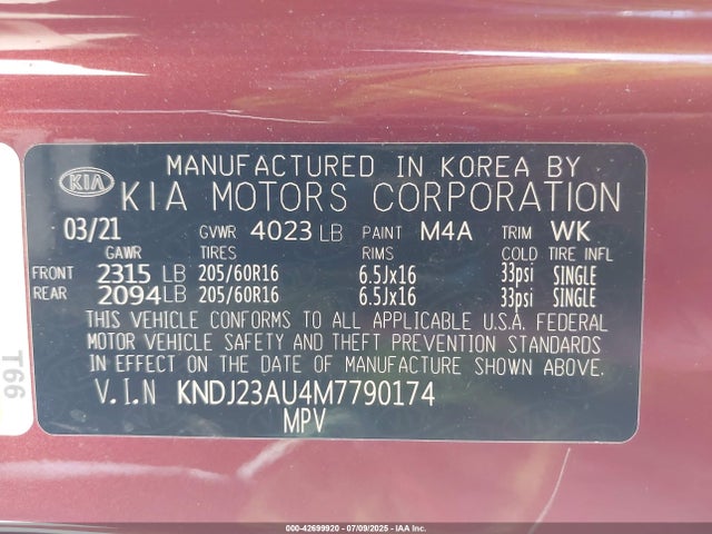KIA mpi nu 2021 KNDJ23AU4M7790174 Image 9