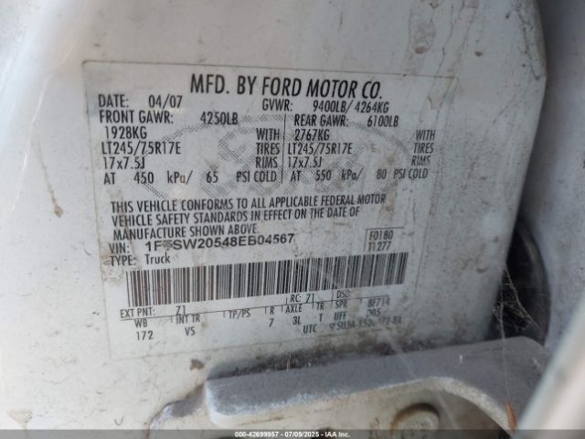 2008 FORD F-250 1FTSW20548EB04567 Photo 8