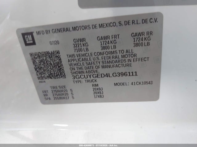 3GCUYGED4LG396111 Chevrolet l84 - di, dfm, alum, gen 5, var 2
