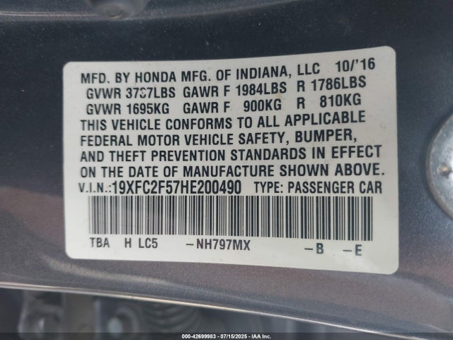 19XFC2F57HE200490 Honda k20c2