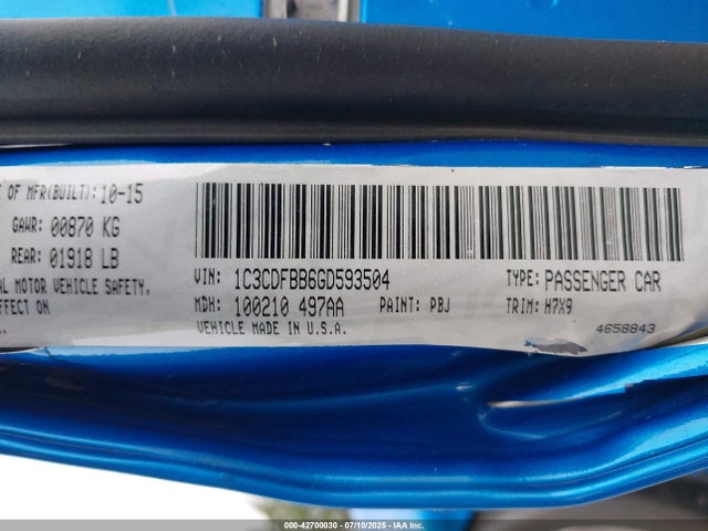 1C3CDFBB6GD593504 Dodge 2016