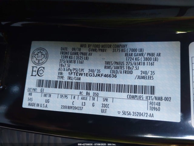 Ford 3.5l gtdi 2018 1FTEW1EG3JKF46636 Image 9