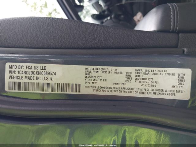 2021 DODGE DURANGO 1C4RDJDGXMC689574 Photo 8