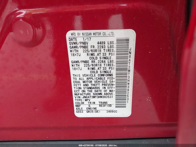 JN8AT2MT3HW392531 Nissan Rogue