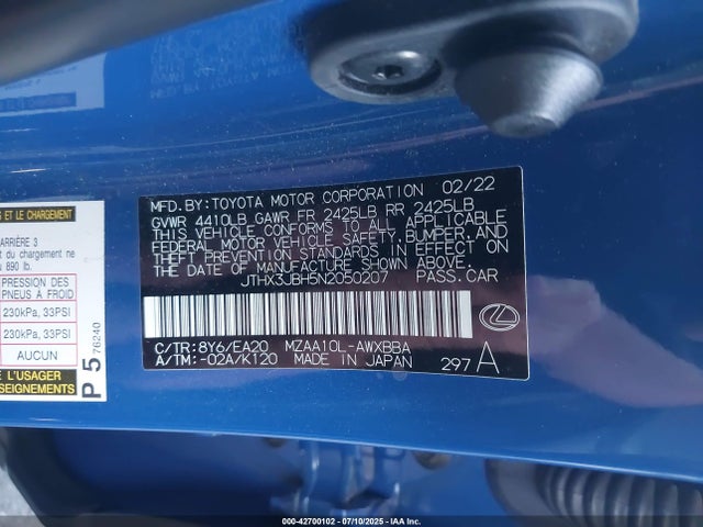 JTHX3JBH5N2050207 Lexus m20a-fks