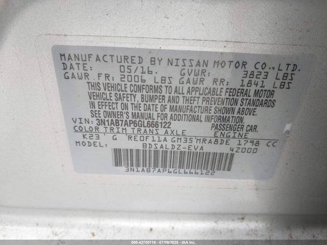 3N1AB7AP6GL666122 Nissan Sentra