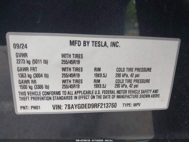 2024 TESLA MODEL Y 7SAYGDED9RF213760 Photo 8