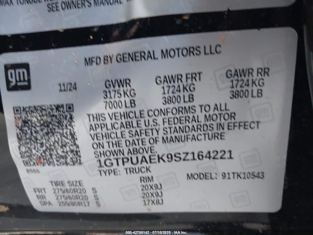 1GTPUAEK9SZ164221 GMC l3b
