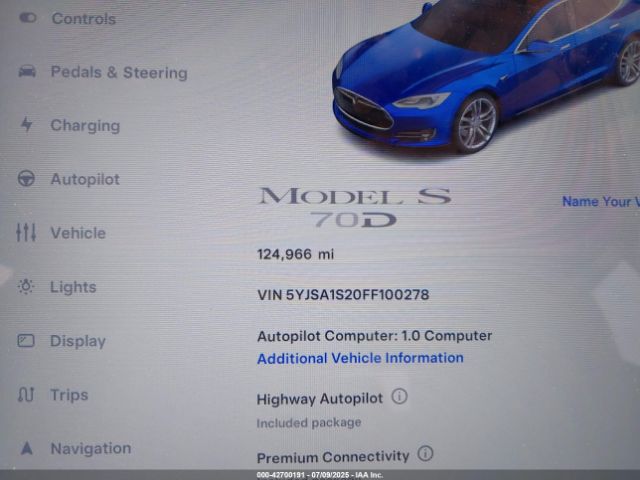 2015 TESLA MODEL S 5YJSA1S20FF100278 Photo 6