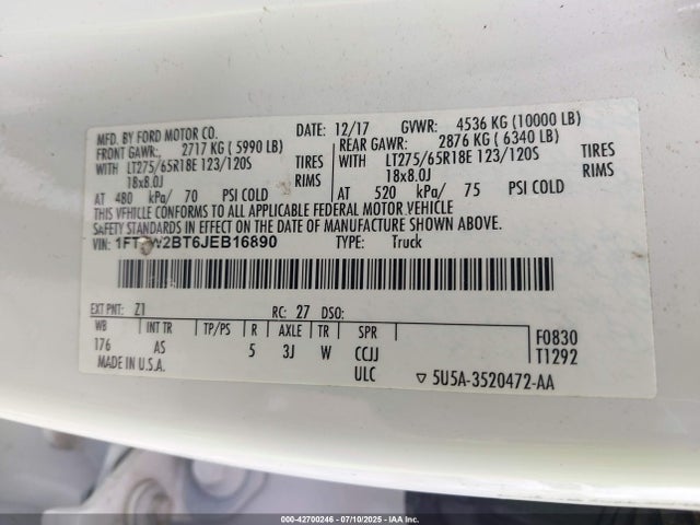 Ford F-250 2018 1FT7W2BT6JEB16890 Image 9