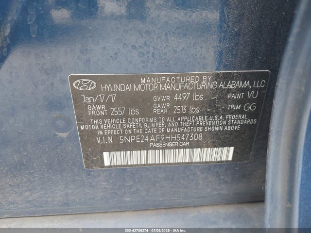 5NPE24AF9HH547308 Hyundai 2017